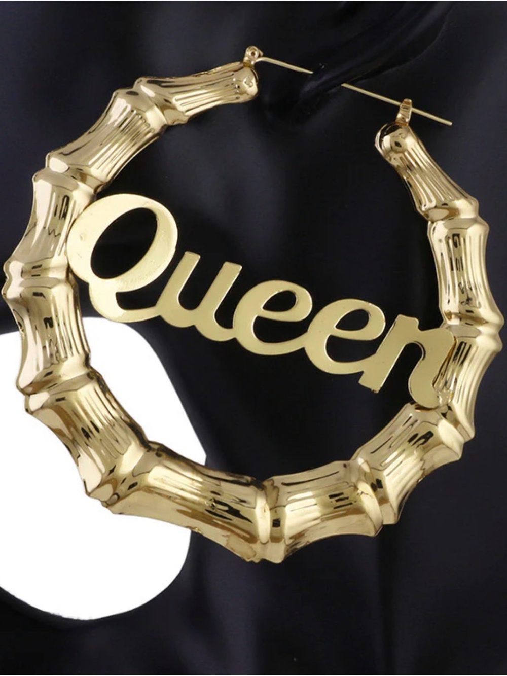 Gold 'Queen' Bamboo Hoop Statement Earrings